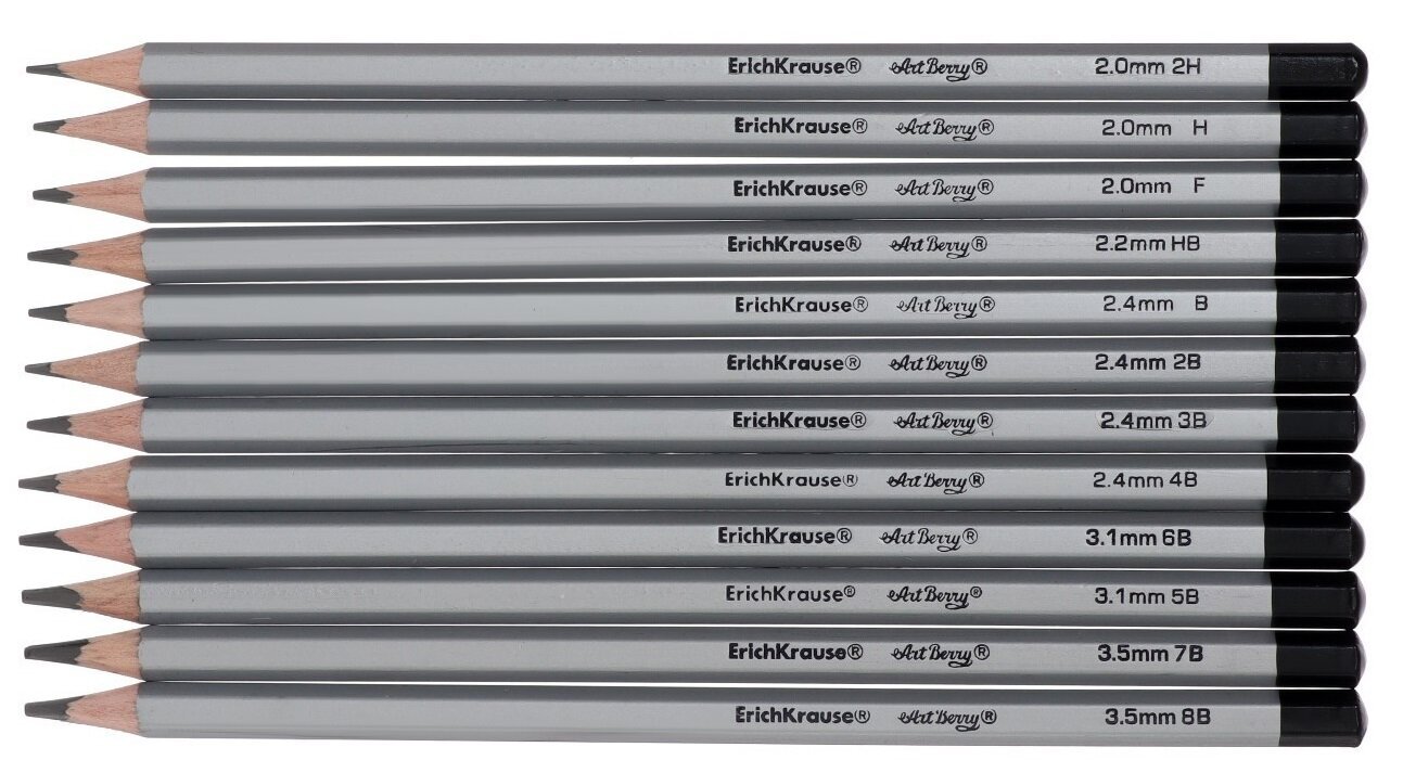 Grafiitpliiatsite komplekt, ErichKrause, 2H-8B, 12 pliiatsit hind ja info | Kunstitarbed, voolimise tarvikud | kaup24.ee