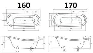 Vann Besco Otylia Puidust alusega 170x76 cm цена и информация | Ванны | kaup24.ee