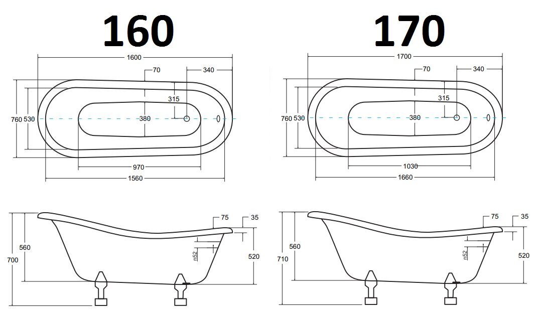 Vann Besco Otylia Puidust alusega 170x76 cm цена и информация | Vannid | kaup24.ee