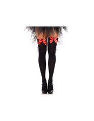 LEG AVENUE BLACK NYLON THIGH HIGHS WITH RED BOW ONE SIZE цена и информация | Сексуальное женское белье | kaup24.ee