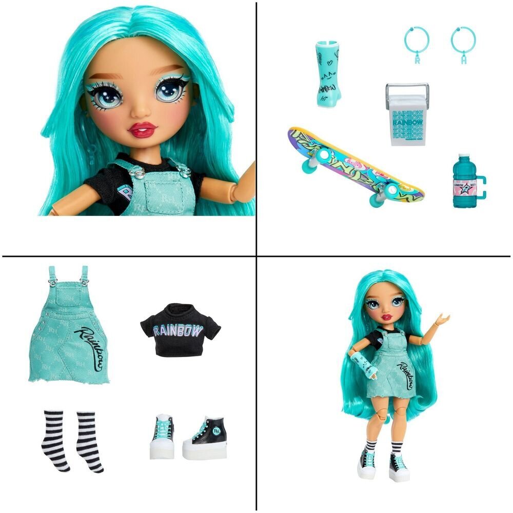 Rainbow High Junior High New Friends Fashion Skater Doll Blu Brooks koos rula lauaga цена и информация | Tüdrukute mänguasjad | kaup24.ee