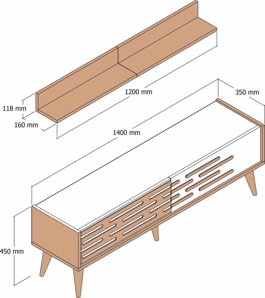 TV-alus Asir, 140x35x45 cm, pruun/hall hind ja info | TV alused | kaup24.ee