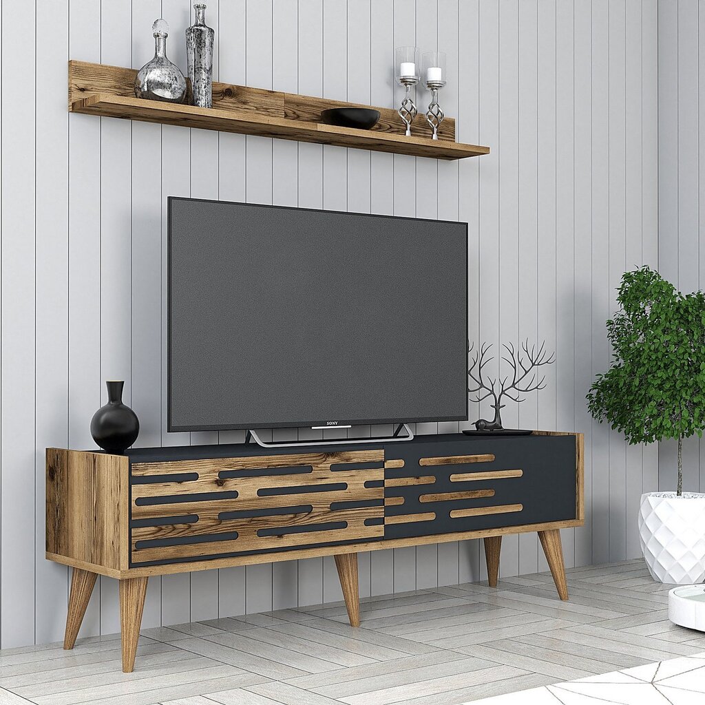 TV-alus Asir, 140x35x45 cm, pruun/hall hind ja info | TV alused | kaup24.ee