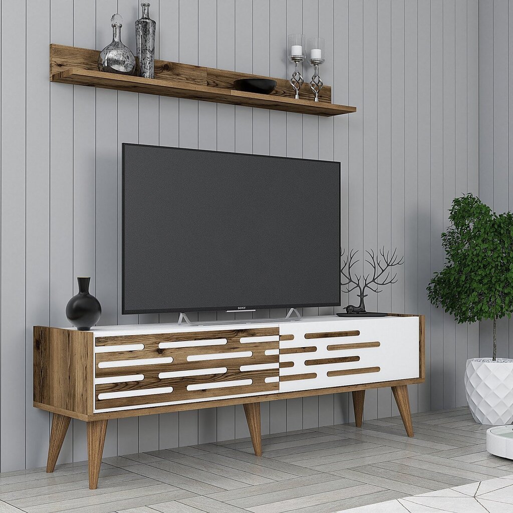 TV-alus Asir, 140x35x45 cm, pruun/valge цена и информация | TV alused | kaup24.ee