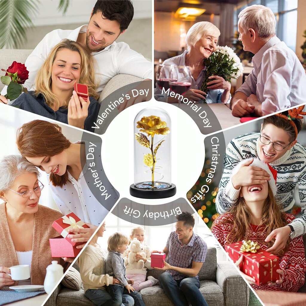 Uinuv roos klaaskuplis LED-valgustitega, LIVMAN цена и информация | Muud kingitused | kaup24.ee