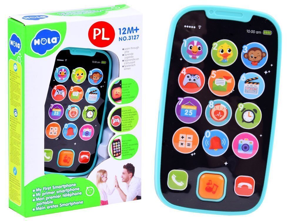 Interaktiivne telefon lastele poola keeles, sinine, Hola hind ja info | Imikute mänguasjad | kaup24.ee