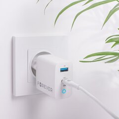 Forever TC-06-45AC GaN PD QC charger 1x USB-C 1x USB 45W white цена и информация | Зарядные устройства для телефонов | kaup24.ee