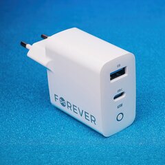 Forever GaN TC-06-65AC PD QC charger 1x USB-C 1x USB 65W white цена и информация | Зарядные устройства для телефонов | kaup24.ee