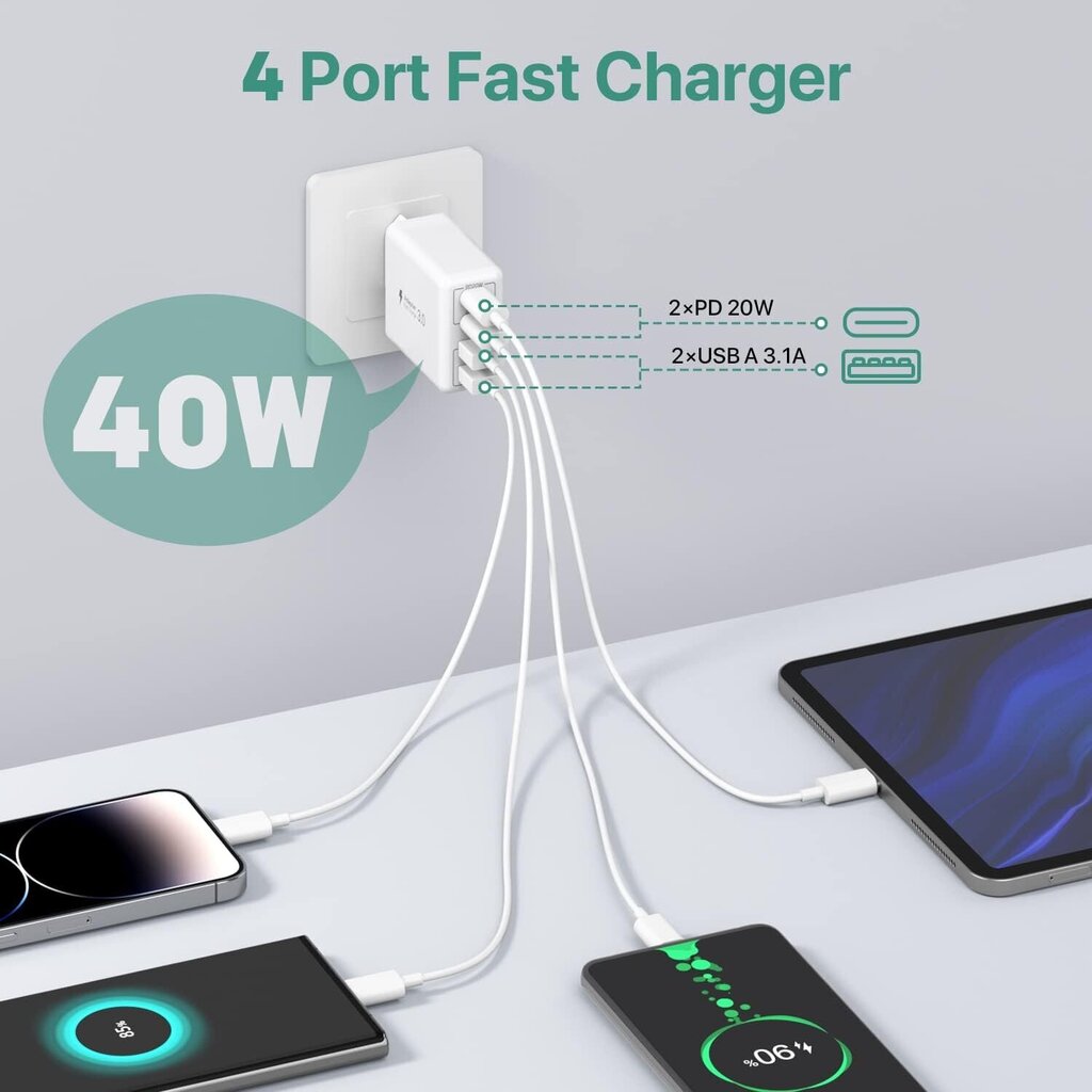 USB/USB-C Fast Charger 40W for iPhone/Samsung/Meta/Xiaomi hind ja info | Mobiiltelefonide laadijad | kaup24.ee