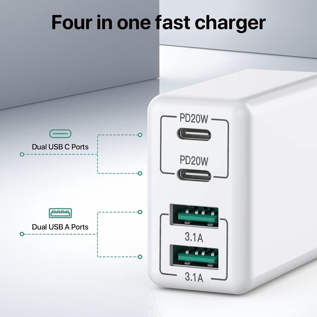 USB/USB-C Fast Charger 40W for iPhone/Samsung/Meta/Xiaomi hind ja info | Mobiiltelefonide laadijad | kaup24.ee