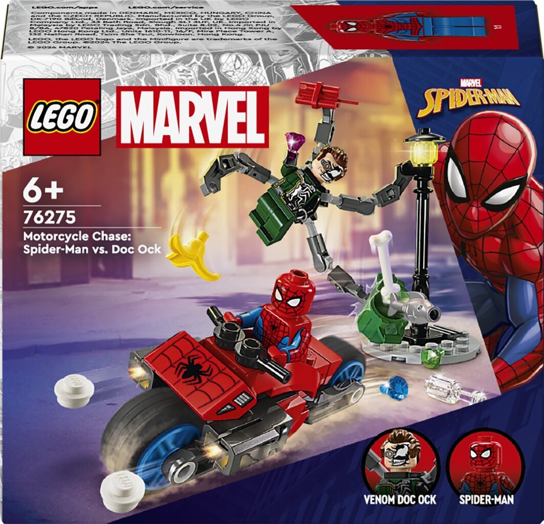 76275 Lego® Marvel Mootorrattaga tagaajamine: Ämblikmees vs Doktor Kaheksajalg цена и информация | Klotsid ja konstruktorid | kaup24.ee