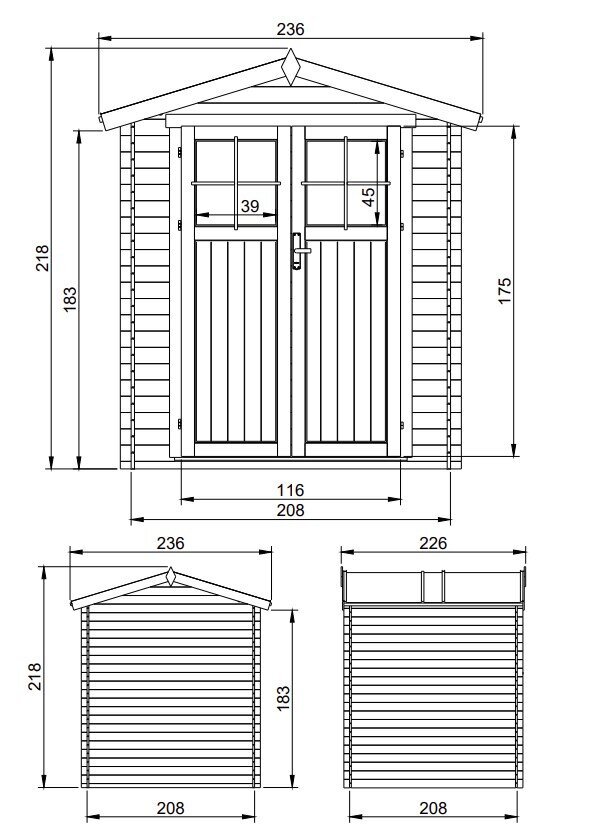 Puidust aiamaja / tööriistade varjupaik Timbela M369F / H218 x 236 x 226 cm 4.33m2 hind ja info | Kuurid ja aiamajad | kaup24.ee