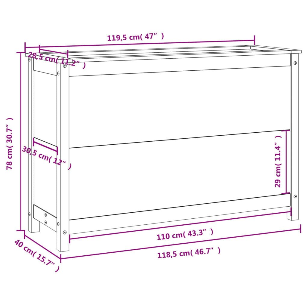 Taimekast vidaXL, 119,5x40x78cm, valge hind ja info | Lillekastid | kaup24.ee