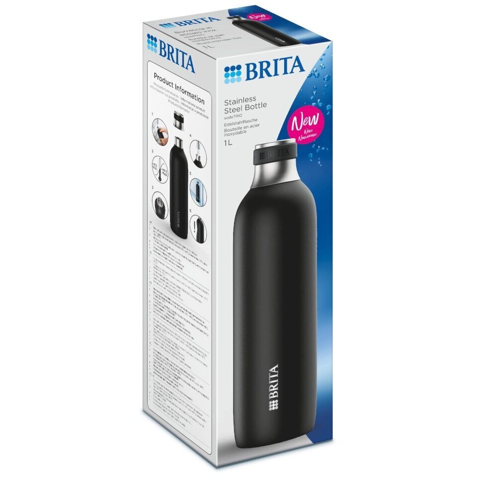 Brita veefilterkann sodaTRIO Stainless Steel Bootle must big hind ja info | Joogipudelid | kaup24.ee