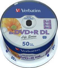 Vorbatim DVD Double Layer DVD+R DL 8,5 ГБ / 240 мин 8x, полный печатный белый идентификатор, 50 Stück в торте цена и информация | Виниловые пластинки, CD, DVD | kaup24.ee