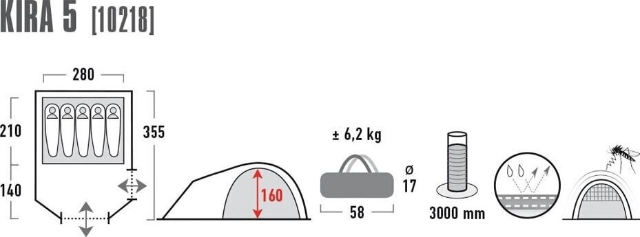 Telk High Peak Kira 5, hall hind ja info | Telgid | kaup24.ee