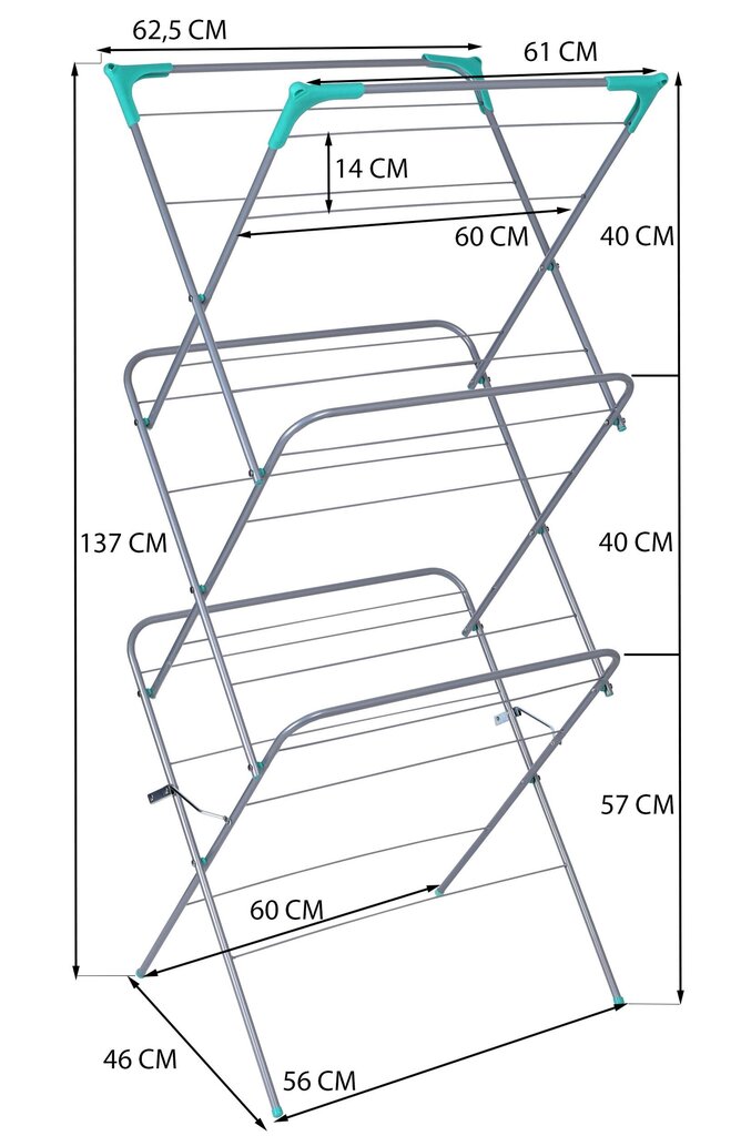 Pesukuivatusrest, 46x137x62,5 cm hind ja info | Pesukuivatusrestid ja aksessuaarid | kaup24.ee