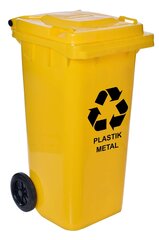Контейнер для мусора 120 л желтый цена и информация | Мусорные баки | kaup24.ee