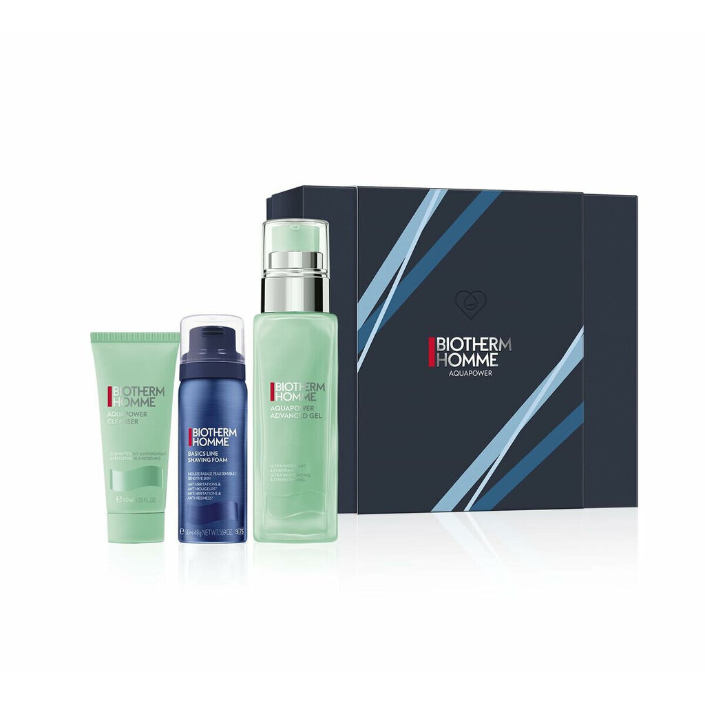 Kosmeetikakomplekt Biotherm Homme Aquapower meestele: habemeajamisvaht 50 ml + puhastusgeel 40 ml + niisutav geel 75 ml цена и информация | Raseerimisvahendid | kaup24.ee