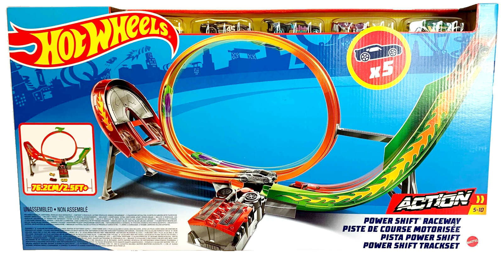 Power Shift rada Hot Wheels ja 5 autot цена и информация | Poiste mänguasjad | kaup24.ee