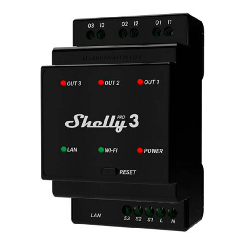 DIN Rail Smart Switch Pro 3 kuivade kontaktidega Shelly, 3 kanalit hind ja info | Lülitid ja pistikupesad | kaup24.ee
