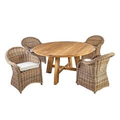 Садовая мебель KATALINA стол и 4 стульев (42052) D150xH78 см, массива древесины тика повторного использования цена и информация | Комплекты уличной мебели | kaup24.ee