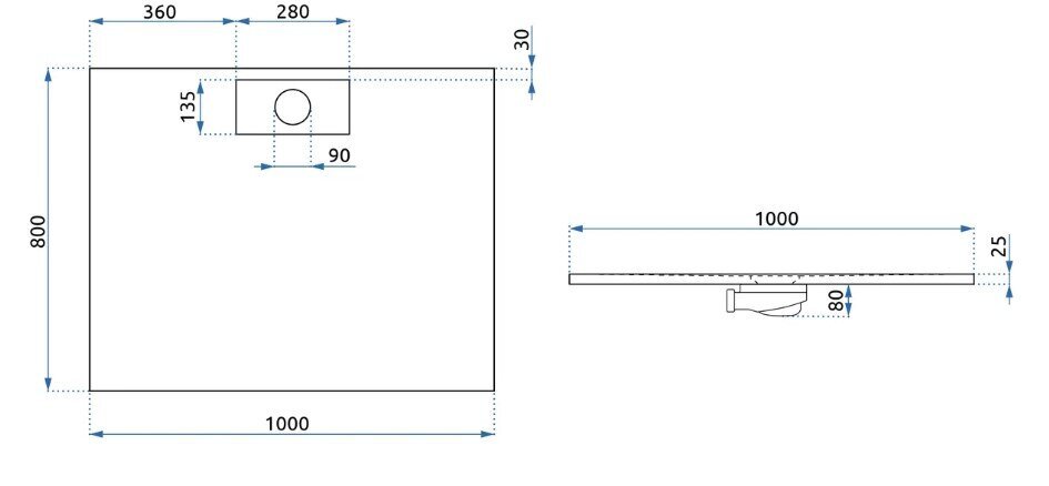 Dušialus Rea Bazalt Long, 80x100 cm hind ja info | Dušialused | kaup24.ee