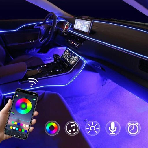 Tegu on YoloDiiem RGB LED-ribade komplektiga koos puldiga auto salongi valgustuse jaoks цена и информация | Autopirnid | kaup24.ee