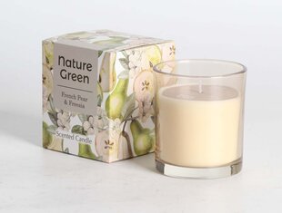 Lõhnaküünal klaasis Nature Green H9,5cm, French Pear & Freesia hind ja info | Küünlad, küünlajalad | kaup24.ee