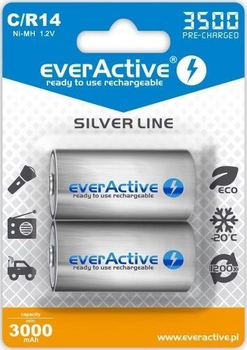 EverActive Silver Line Ready to Use 3500mAh C aku, 2 tk цена и информация | Patareid | kaup24.ee