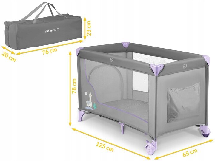 Reisivoodi 125 x 65 x 78 cm, hall ja lavendel hind ja info | Beebivoodid | kaup24.ee