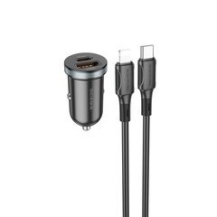 Borofone Car charger BZ22 Scenery - USB + Type C - QC 3.0 PD 30W with Type C to Lightning cable black цена и информация | Зарядные устройства для телефонов | kaup24.ee