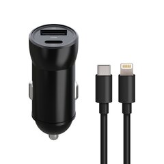 Maxlife MXCC-04 PD QC car charger 1x USB-C 1x USB 20W black + USB-C - Lightning cable 27W цена и информация | Зарядные устройства для телефонов | kaup24.ee