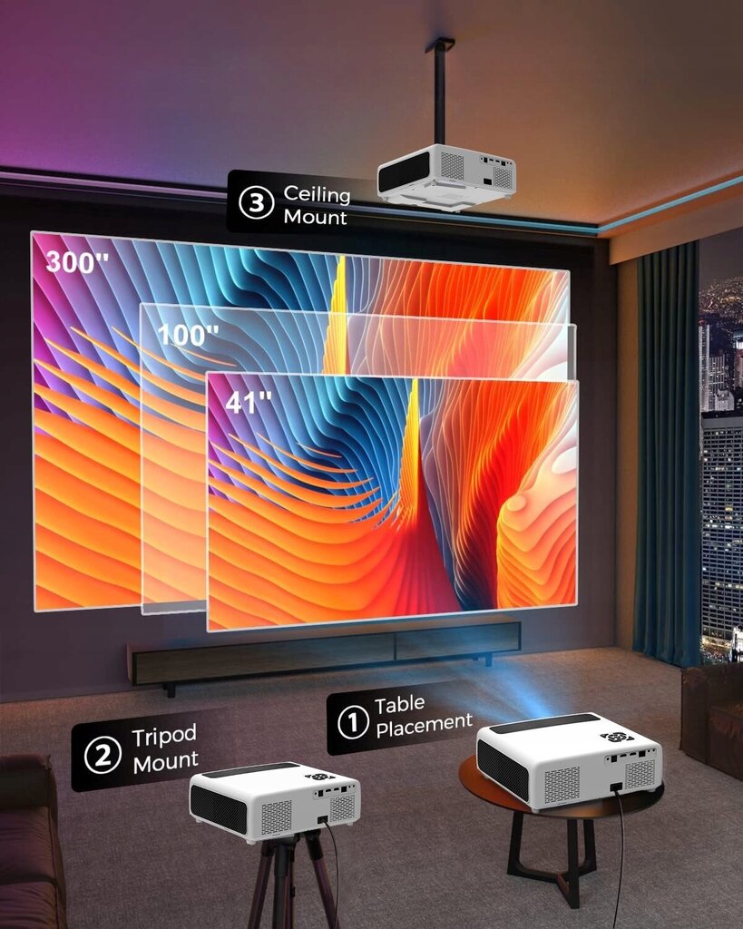 LED-projektor WiFi Android TV FULL HD 4K hind ja info | Projektorid | kaup24.ee