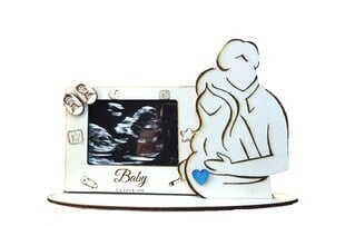 Puidust pildiraam beebi ultrahelifoto jaoks, 19 cm, sinise südamega ja graveeringuga, 1 tk цена и информация | Рамки, фотоальбомы | kaup24.ee