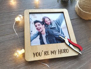 Puidust pildiraam graveeringuga “You Are My Hero”, 12 cm, 1 tk цена и информация | Рамки, фотоальбомы | kaup24.ee