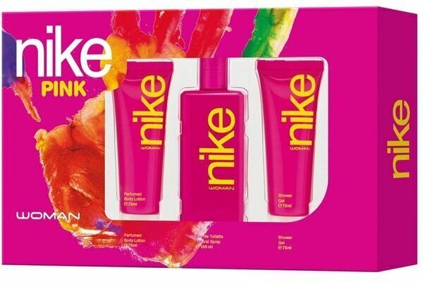 Kosmeetikakomplekt Nike Pink Woman EDT naistele: Tualettvesi 100 ml + kehakreem 75 ml + dušigeel 75 ml цена и информация | Naiste parfüümid | kaup24.ee