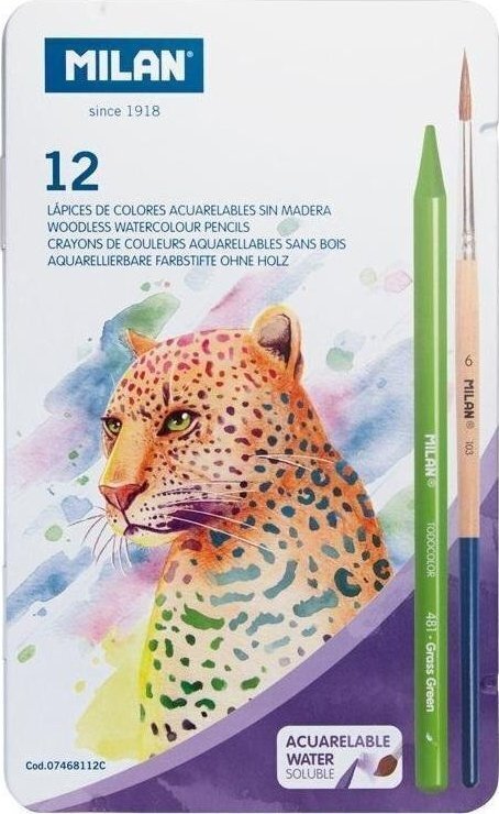 Värvilised akvarellpliiatsid Milan, 12 tk hind ja info | Kunstitarbed, voolimise tarvikud | kaup24.ee