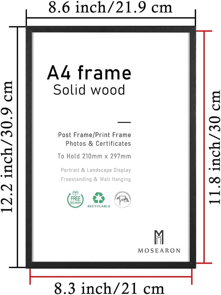 Pildiraam A4 Atobart, 21 x 30 cm, 4 tk, must цена и информация | Pildiraamid | kaup24.ee