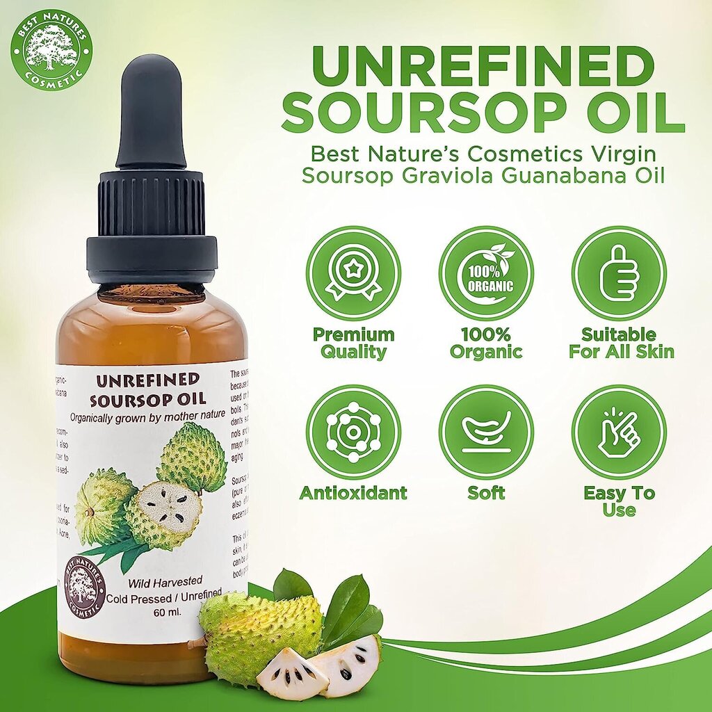 Soursop õli Best Natures Cosmetic, 60 ml hind ja info | Näoõlid, seerumid | kaup24.ee