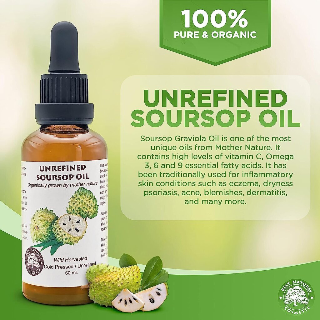 Soursop õli Best Natures Cosmetic, 60 ml hind ja info | Näoõlid, seerumid | kaup24.ee