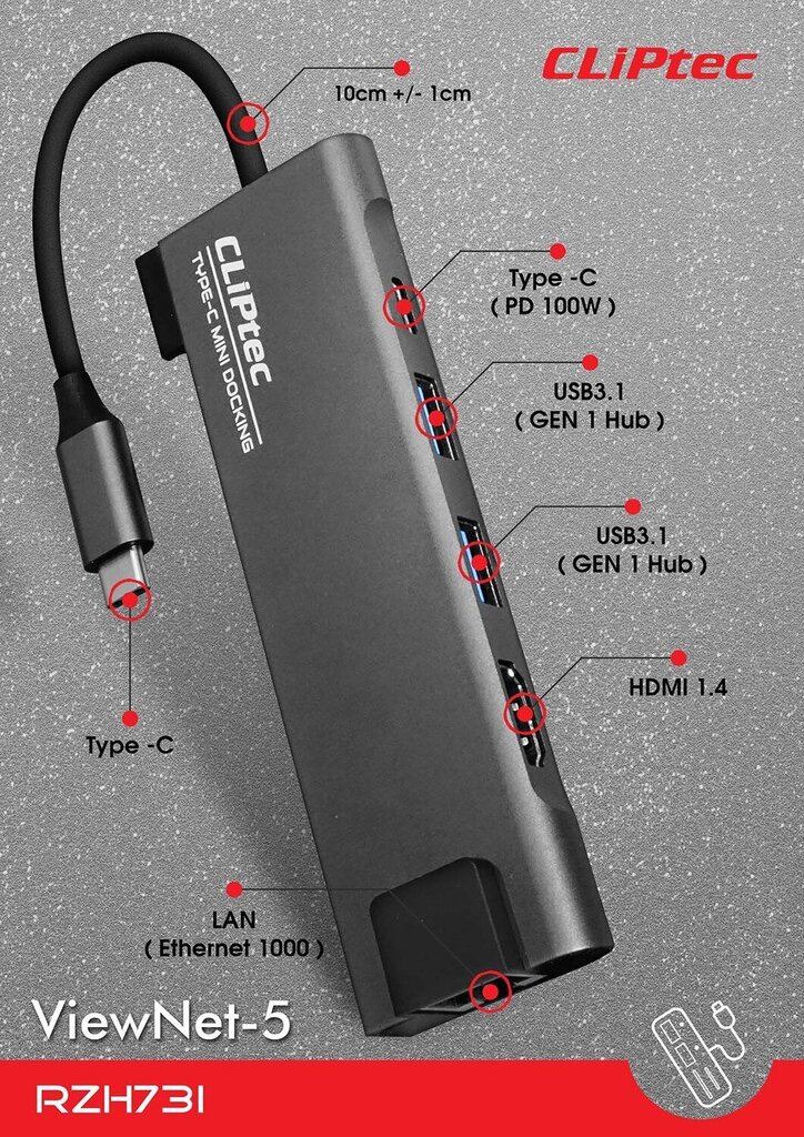 Cliptec DockView-6 RZH731 hind ja info | USB jagajad, adapterid | kaup24.ee