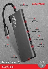 Cliptec DockView-6 RZH722 hind ja info | USB jagajad, adapterid | kaup24.ee