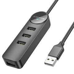 Адаптер Borofone DH5 Erudite 4 в 1 - USB на 4xUSB 3.0 - 0,2 метра черный цена и информация | Адаптер Aten Video Splitter 2 port 450MHz | kaup24.ee