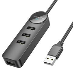 Адаптер Borofone DH5 Erudite 4 в 1 - USB на 4xUSB 2.0 - 1,2 метра черный цена и информация | Адаптер Aten Video Splitter 2 port 450MHz | kaup24.ee