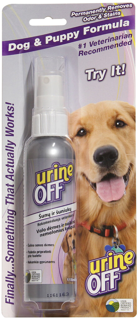 Urine Off pihustatav valem koerte uriinilõhna ja plekkide eemaldamiseks, 118 ml цена и информация | Hooldusvahendid loomadele | kaup24.ee