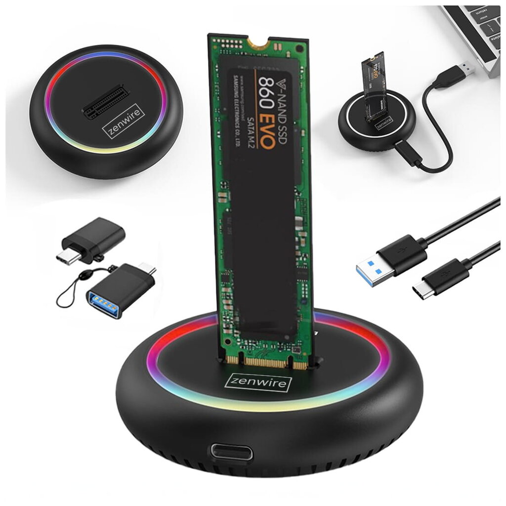 Adapter SSD NVME PCIe SATA NGFF 2in1 Drive Pocket M.2 USB 3.0 USB-C 10GB RGB цена и информация | Mälupulgad | kaup24.ee