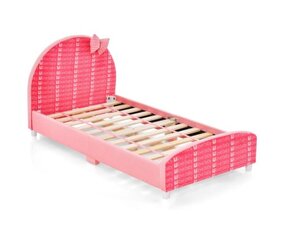 Детская кровать односпальная с мягким изголовьем, Costway 152 х 77 х 70 см, розовый цена и информация | Детские кровати | kaup24.ee