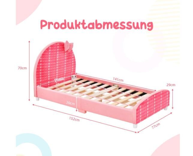 Laste voodi üheinimesevoodi pehme voodipeatsiga, roosa, Costway 152 x 77 x 70 cm hind ja info | Lastevoodid | kaup24.ee