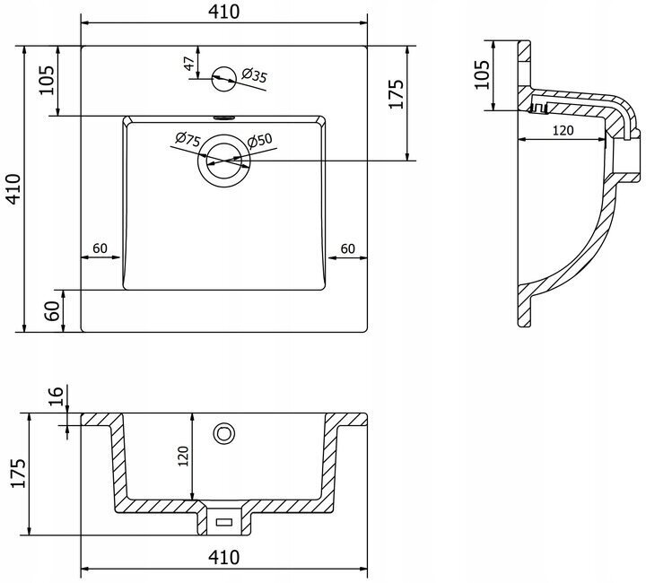 Keraamiline valamu Silla 41x41x17,5 cm hind ja info | Kraanikausid, valamud | kaup24.ee